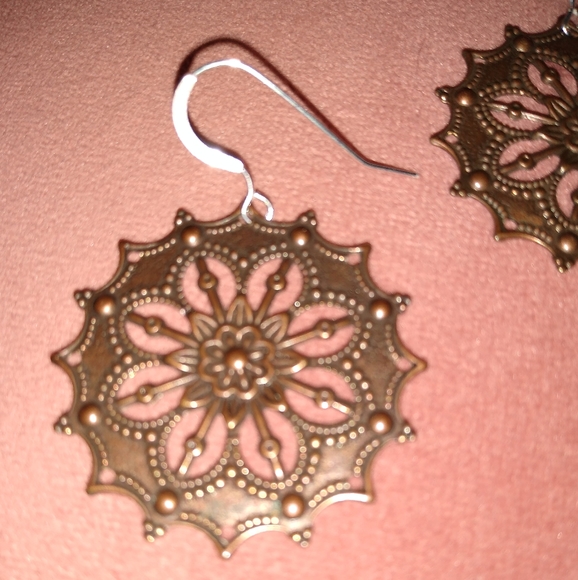 Solid 925 REAL Sterling Silver Wires Bronze Copper Handmade Mandala Earrings New - Picture 5 of 7